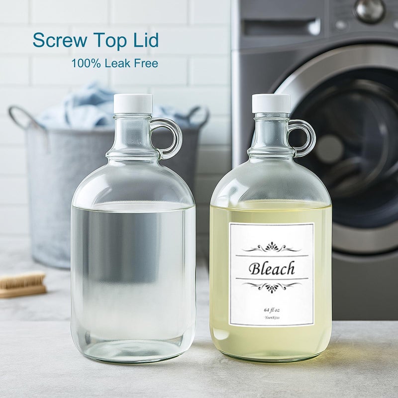 2 Pack Laundry Detergent Dispenser with Pump and Lid, 64 Oz Glass Bottles for Laundry Room Organization and Storage, Fabric Softener Dispenser for Washer - Image 4