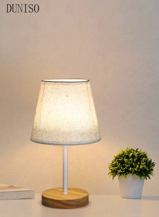 LED Three-Color Bedroom Table Lamp USB Bedside Wooden Lamp Night Light With round Fabric Lampshade Suitable For Home Bedroom Living Room Office - view 2