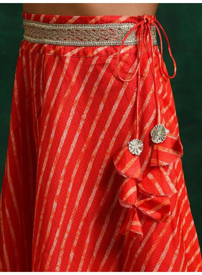 AKS Red Leheriya Kota Doria Lehenga Choli  - Image 3