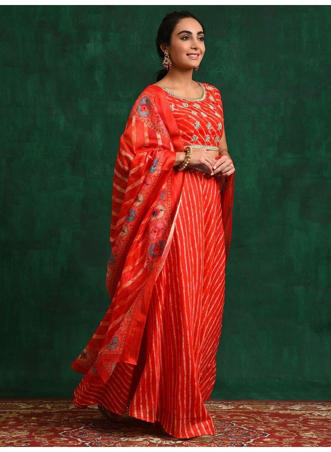 AKS Red Leheriya Kota Doria Lehenga Choli  - Image 4