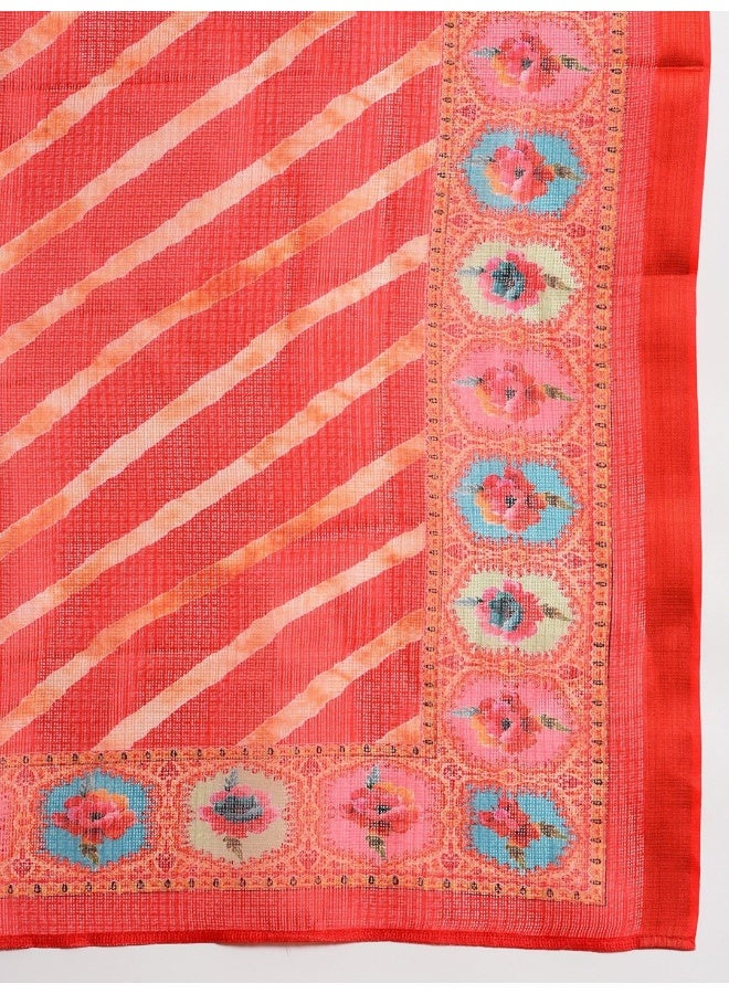 AKS Red Leheriya Kota Doria Lehenga Choli  - Image 5
