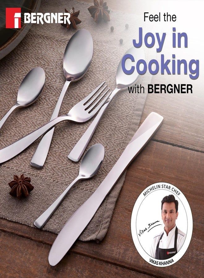 Bergner BE Essentials Lucia Stainless Steel 6 Pcs Dinner Spoon Set, 17.8cm Long Spoon, Modern Ergonomically Designed, Premium Spoons for Home and Kitchen, Easy to Clean, 3mm Thickness - Silver - Image 2