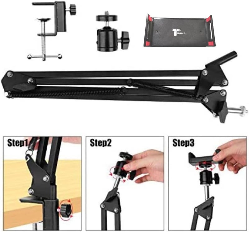 TEGRILO Phone Mount Tablet Holder 360 Adjustable Lazy Stand For Iphone 14/14 Pro 13/13 Pro Max 12 Mini/12/12 Pro/12 Pro Max, Ipad Air Pro Mini, All 4"-12.9" Phones And Tablets (Black) - Image 2