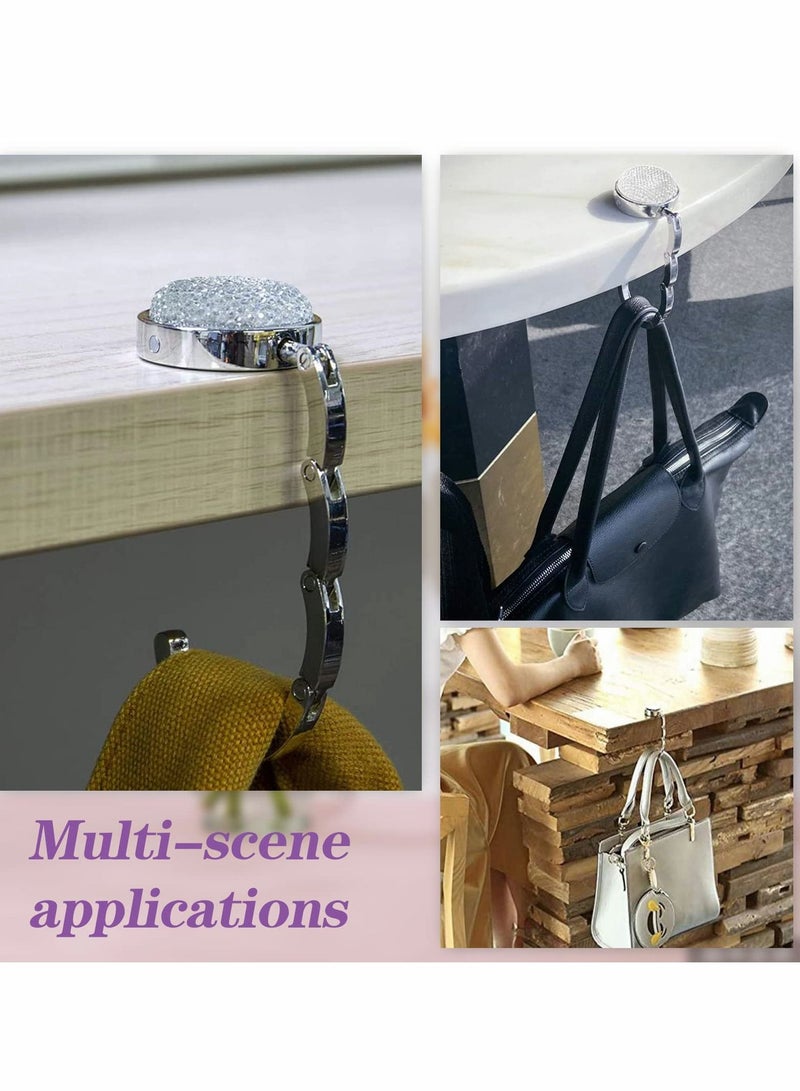 Foldable Purse Hook Floding Handbag Hanger Bling Rhinestone Bag Holder for Table Desk 3 PCS(White Pink Blue) - Image 2