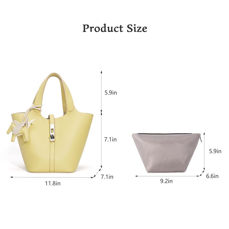 Kadynow Tote Bag for Women Vegan Leather Bucket Purse for Women Top Handle Handbag Shoulder Bag with Detachable Small Purse Yellow - Image 5