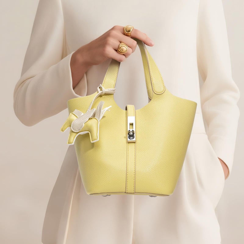 Kadynow Tote Bag for Women Vegan Leather Bucket Purse for Women Top Handle Handbag Shoulder Bag with Detachable Small Purse Yellow - Image 2