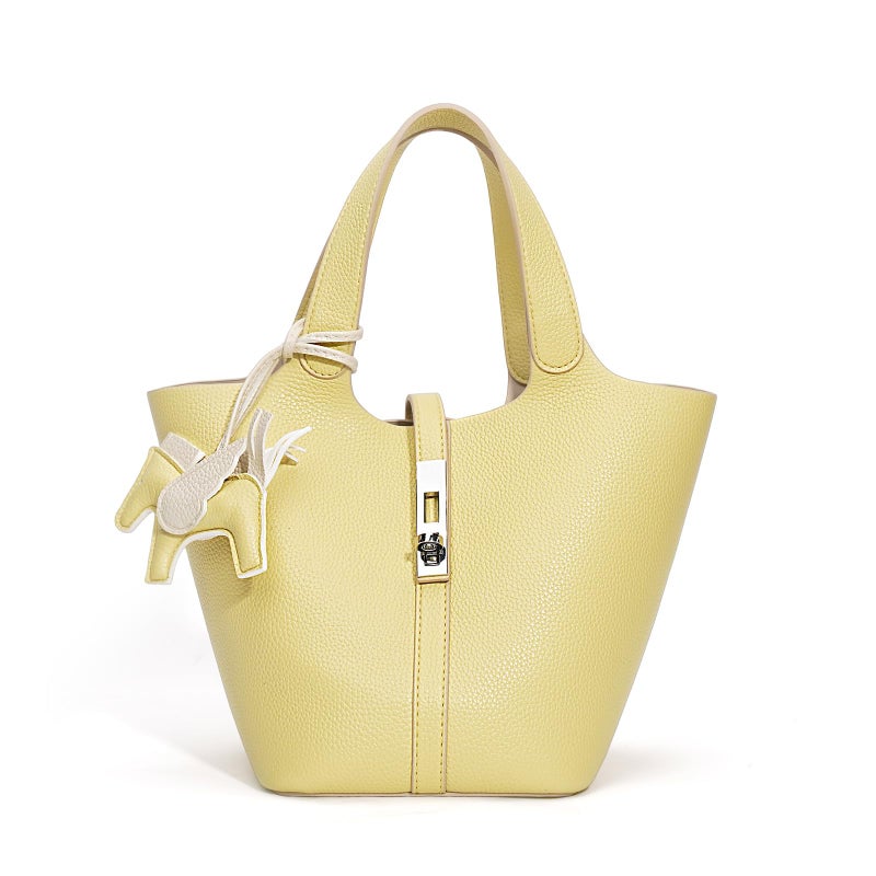 Kadynow Tote Bag for Women Vegan Leather Bucket Purse for Women Top Handle Handbag Shoulder Bag with Detachable Small Purse Yellow - Image 1