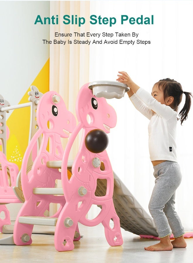 MaBaby 4 in 1 Toddler Slide Swing Set, Indoor Baby Slide, Includes Slide, Swing, Basketball Hoop, and Climber, Freestanding Slide Climber Playset Toy - Image 3