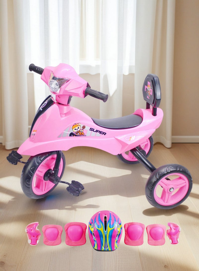 EASY FUTURE Include Full Protective Gear Set Package - Kids Tricycle with Light & Music Baby Bicycle Ride-On Toy Color Options: Blue, Red, Pink - Image 1