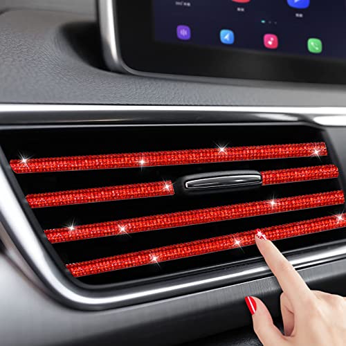 INSAUTO إكسسوارات سيارات متلألئة للنساء من إنساوتو، تريم مخرج هواء السيارة المتلألئ، 10 قطع من شرائط تزيين مكيف الهواء الماسية (أحمر) - Image 2