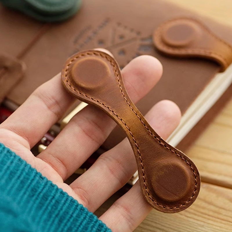 European-Style Retro Genuine Leather Magnetic Book Holder Retro Student Reading Mark Book Page Holder Double-Sided Hand Account Holder - Image 1