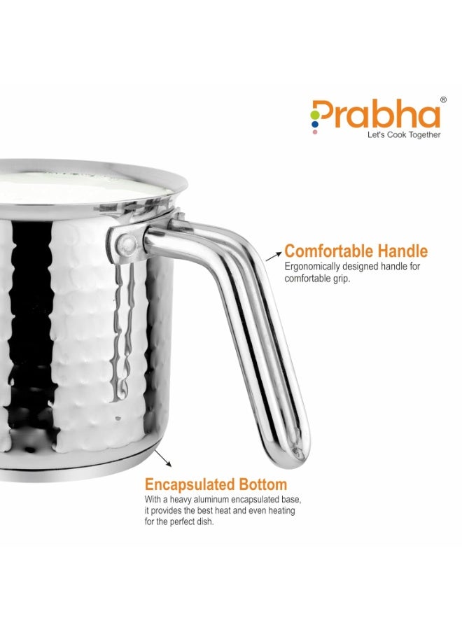 Prabha Stainless Steel Milk Pot with Handle 14cm 1.8 Litre Set of 2| Hammered Milk Boiler, Tea Container Water Boiling | Coffee/Milk Warmer, Even & Faster Heating | Induction & Gas Stovey - Image 3