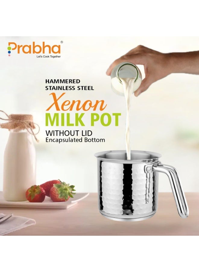 Prabha Stainless Steel Milk Pot with Handle 14cm 1.8 Litre Set of 2| Hammered Milk Boiler, Tea Container Water Boiling | Coffee/Milk Warmer, Even & Faster Heating | Induction & Gas Stovey - Image 4