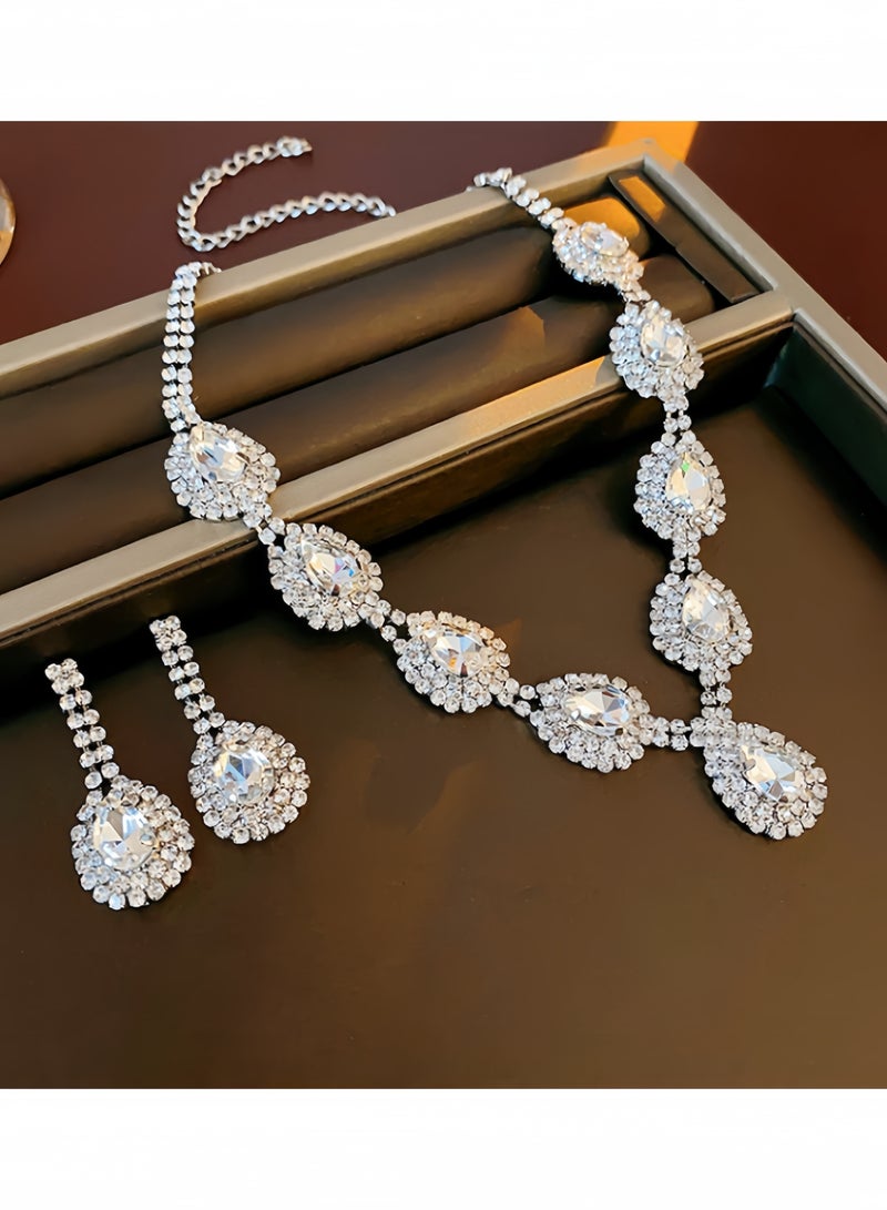 Water Drop Diamond Stud Earrings Necklace for wedding party (1 set) - Image 4