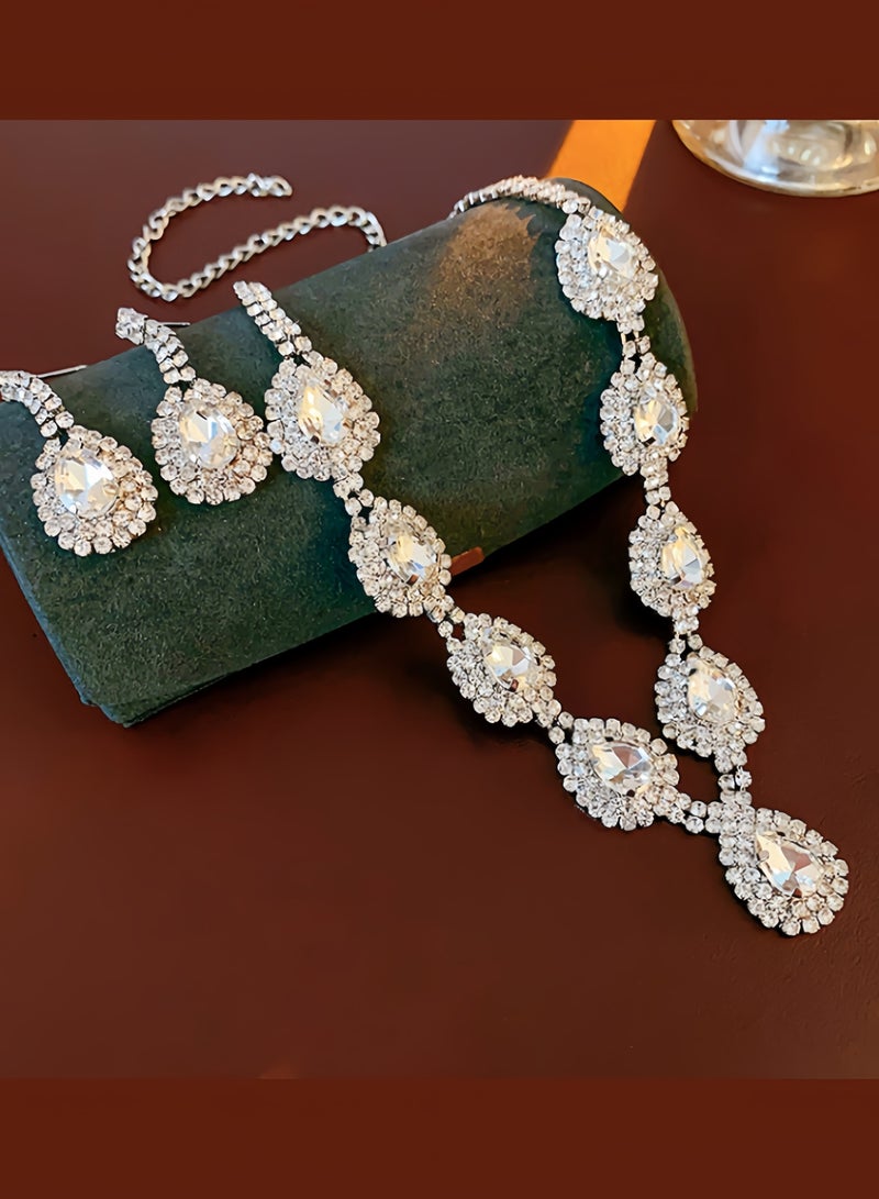 Water Drop Diamond Stud Earrings Necklace for wedding party (1 set) - Image 2