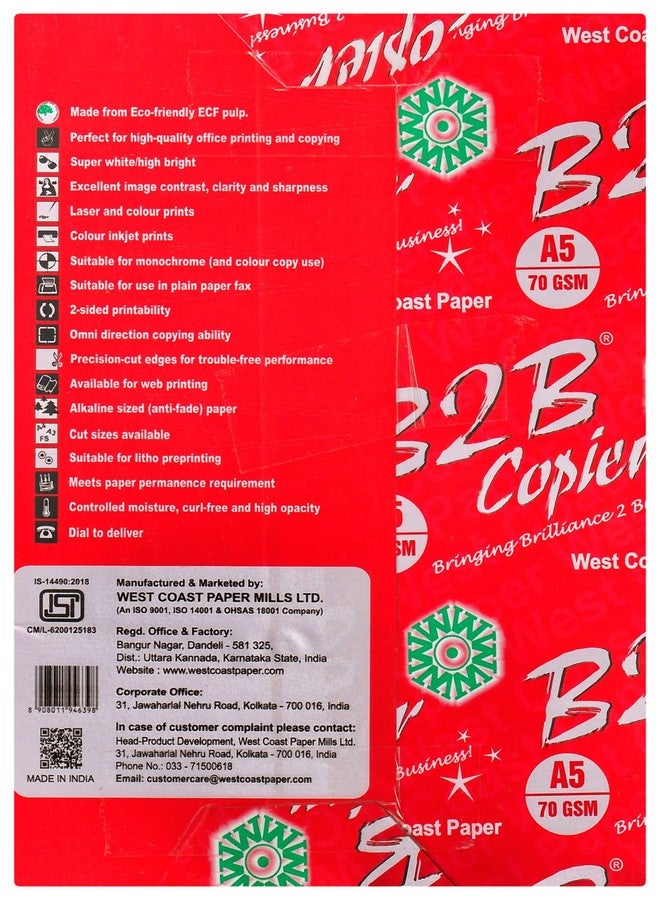 B2B Booksmith Paper 70 Gsm 500 Sheets 2 Ream A5 - Image 1