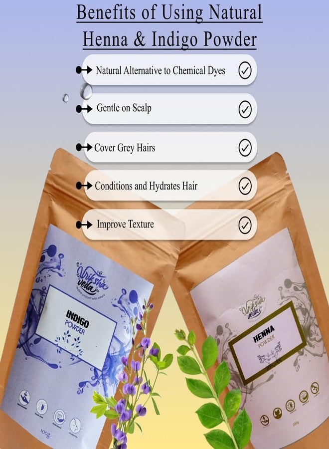 Vriksha Veda Henna & Indigo Powder I 100% Natural Hair Colour for Black Hair I No added preservatives and Additives I100 gms each - Image 3