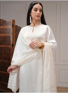 Vishudh Women White Embroidered Kurta Set by Styli  - Image 1