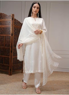 Vishudh Women White Embroidered Kurta Set by Styli  - Image 2