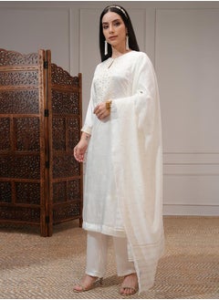 Vishudh Women White Embroidered Kurta Set by Styli  - Image 4