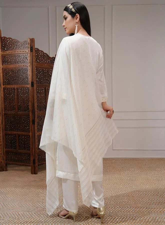 Vishudh Women White Embroidered Kurta Set by Styli