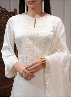 Vishudh Women White Embroidered Kurta Set by Styli  - Image 5