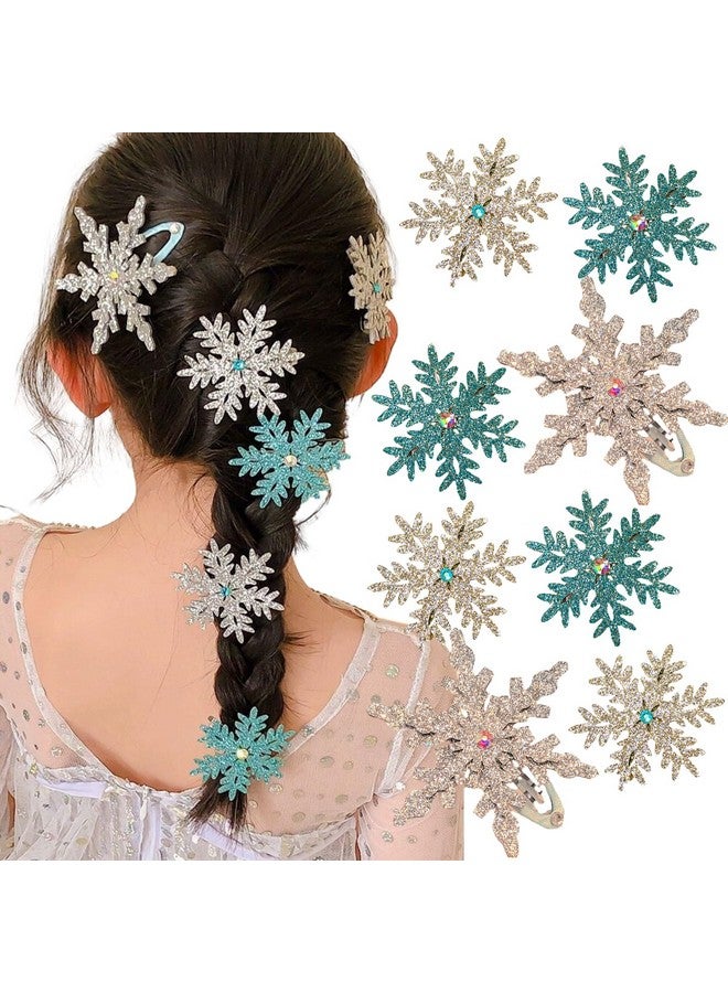 HANSAMU 8PCS Snowflake Hair Clip Blue White Christmas Hair Accessories for Women Xmas Bow Hair Clip Festive Snowflake Hairpins Holiday Hair Accessory Party Gifts Blue Silver - Image 1