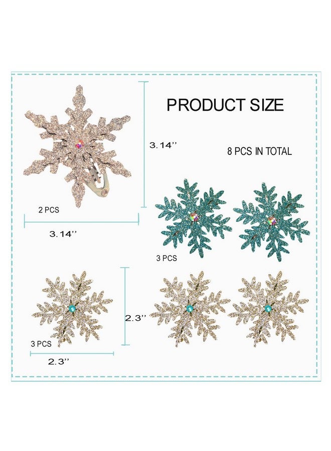 HANSAMU 8PCS Snowflake Hair Clip Blue White Christmas Hair Accessories for Women Xmas Bow Hair Clip Festive Snowflake Hairpins Holiday Hair Accessory Party Gifts Blue Silver - Image 2