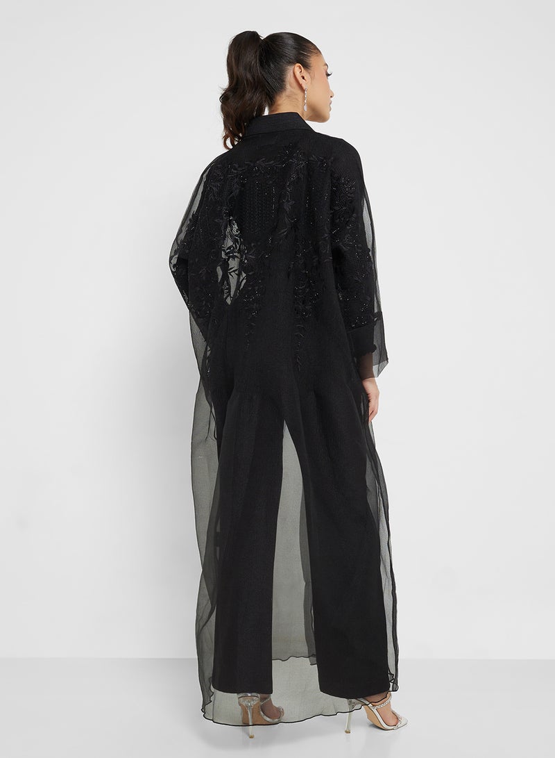 hayas closet Embellished Mesh Abaya with Sheila  - Image 2