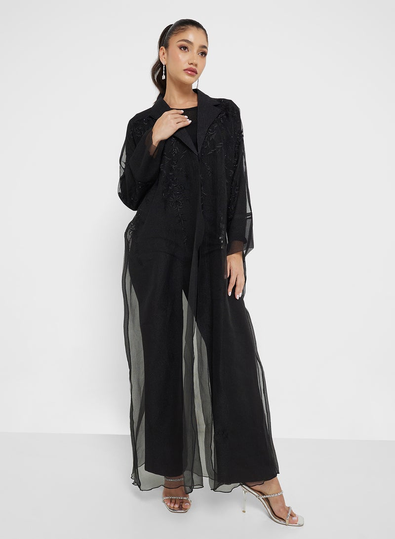 hayas closet Embellished Mesh Abaya with Sheila  - Image 5