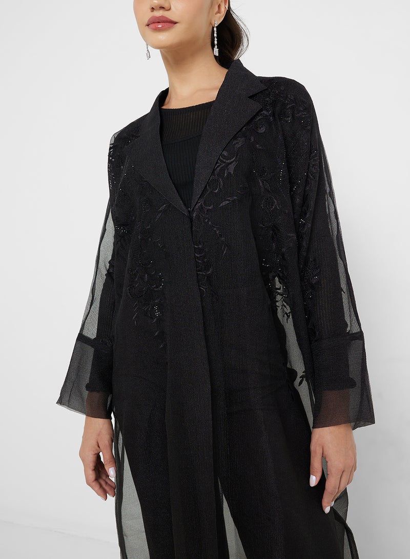 hayas closet Embellished Mesh Abaya with Sheila  - Image 3