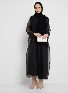 hayas closet V-Neck Embellished Mesh Abaya  - Image 1