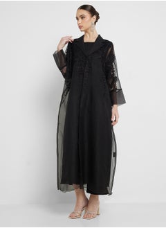 hayas closet V-Neck Embellished Mesh Abaya  - Image 5
