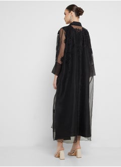 hayas closet V-Neck Embellished Mesh Abaya  - Image 2
