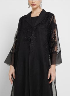 hayas closet V-Neck Embellished Mesh Abaya  - Image 3