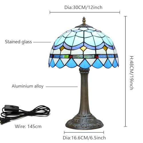 Blivuself Tiffany Table Lamp Stained Glass Lamp Mediterranean Blue Bedroom Table lamp Reading Desk Light for Bedside Living Room Office Dormitory Dining Room Decorate Housewarming Gift 12X12X18 inches - Image 4