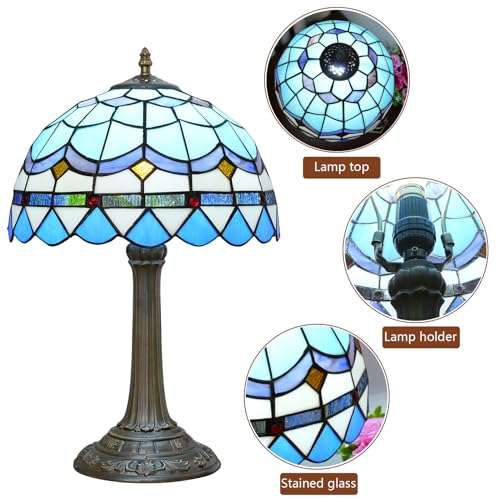 Blivuself Tiffany Table Lamp Stained Glass Lamp Mediterranean Blue Bedroom Table lamp Reading Desk Light for Bedside Living Room Office Dormitory Dining Room Decorate Housewarming Gift 12X12X18 inches - Image 5
