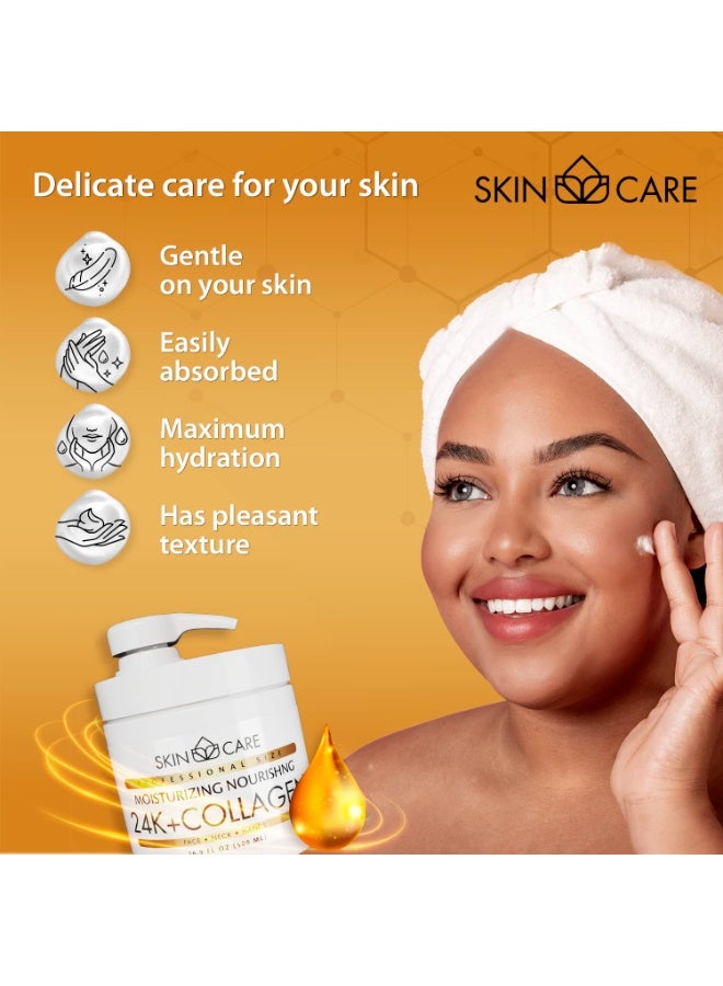 Skin care Skin Care 24K Gold & Collagen 3-in-1 Moisturizer Face Cream, Neck and Hands - Treatment for Crepey Texture, Wrinkles and Sagging - Daily Lotion for All Skin Types - 16.9 fl. oz. - Image 2