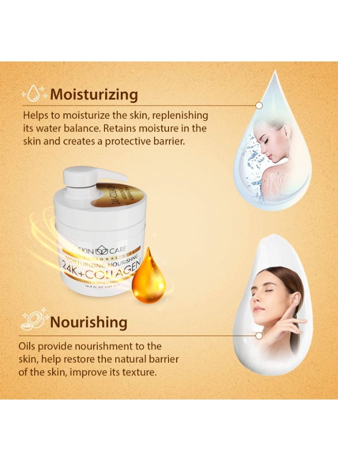 Skin care Skin Care 24K Gold & Collagen 3-in-1 Moisturizer Face Cream, Neck and Hands - Treatment for Crepey Texture, Wrinkles and Sagging - Daily Lotion for All Skin Types - 16.9 fl. oz. - Image 3