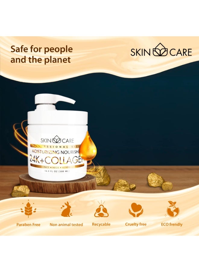 Skin care Skin Care 24K Gold & Collagen 3-in-1 Moisturizer Face Cream, Neck and Hands - Treatment for Crepey Texture, Wrinkles and Sagging - Daily Lotion for All Skin Types - 16.9 fl. oz. - Image 5