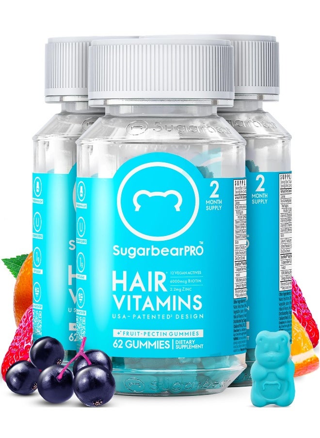 SugarbearPRO Sugarbear Hair Vitamin Gummy 6 Month Supply Extra Strength Biotin 6000mcg, Growth for Men & Women, Vegan Vitamin B12, MSM, Inositol, Omega 3, Elderberry, Certified Kosher, Halal, Cruelty-Free  - Image 1