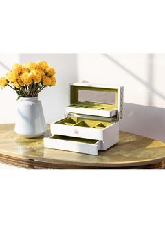l'elefante Luxury Multi-Layer Jewelry Organizer Box with Mirror – White Wooden Jewelry Storage Case with Green Velvet Lining – Compartments for Rings, Earrings, Necklaces & Bracelets – Gift for Women  - Image 4