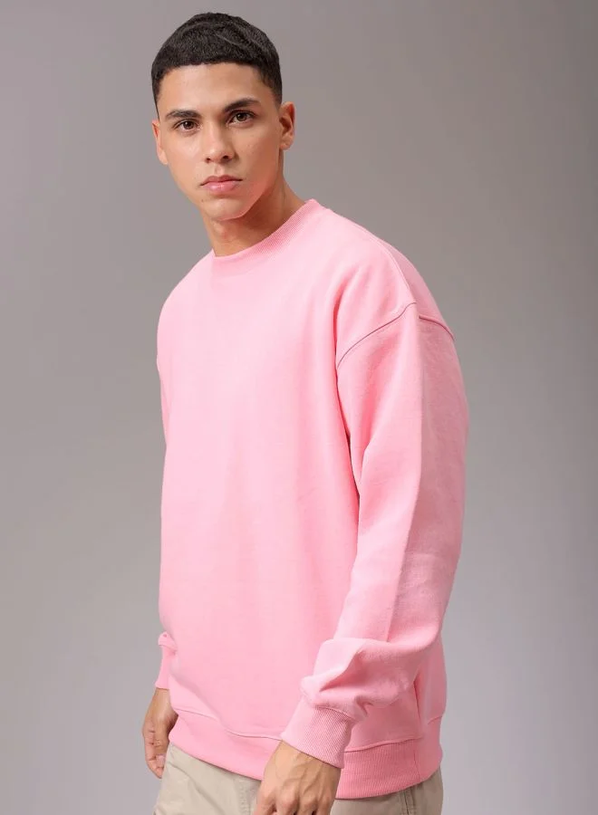 شركة المرآب الهندية Men Oversized Solid Crew Neck Overhead Sweatshirt