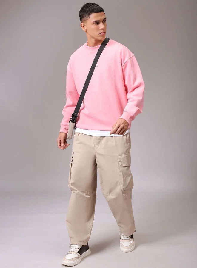شركة المرآب الهندية Men Oversized Solid Crew Neck Overhead Sweatshirt