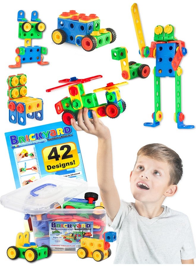 Brickyard Building Blocks Stem Toys Educational Building Toys For Kids Ages 4 8 With 101 Pieces Tools Design Guide And Toy Storage Box Gift For Boys & Girls - Image 1