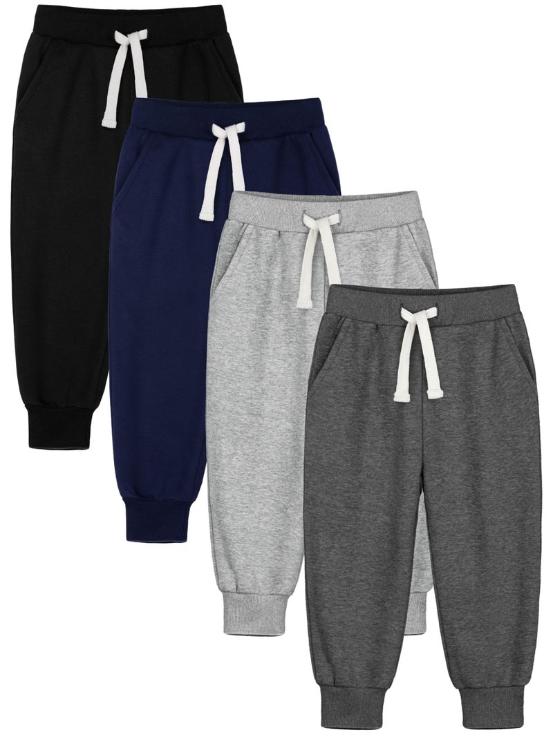 HXP 4 Pack Toddler Boys Sweatpants Pure Cotton Toddler Sweatpants Boys Kids Joggers Pants with Pocket Drawstring - Image 1