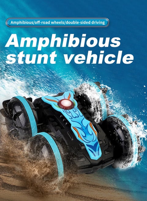 Amphibious 360° Rotating Remote Control Car, Double Sided 4WD RC Stunt Vehicle, Off-Road Electric Race Toy, for Sand, Rock, Steps and Water, Rechargeable Stunt Car for Kids Ages 6+