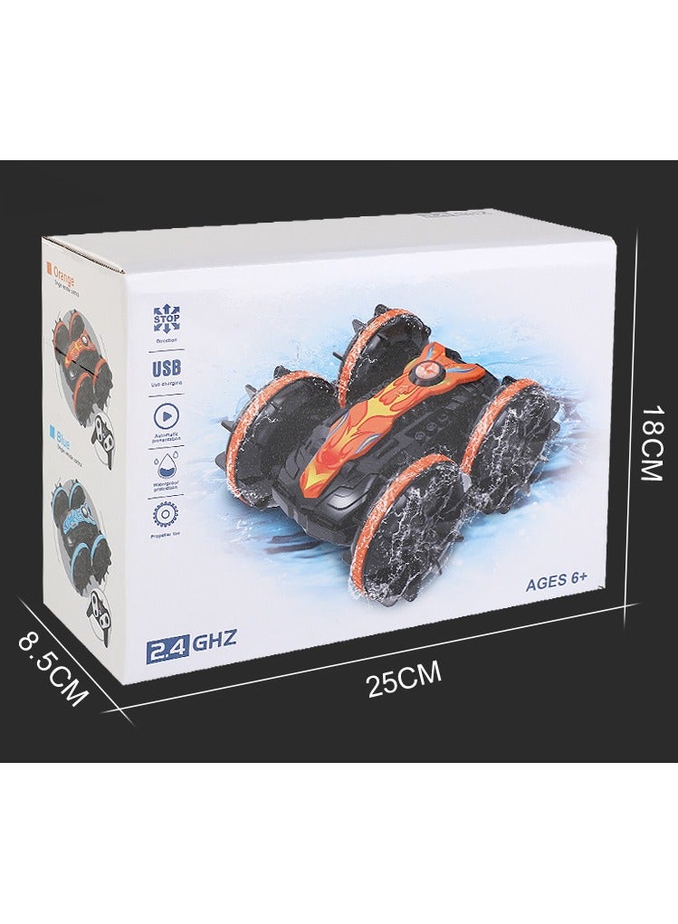 Amphibious 360° Rotating Remote Control Car, Double Sided 4WD RC Stunt Vehicle, Off-Road Electric Race Toy, for Sand, Rock, Steps and Water, Rechargeable Stunt Car for Kids Ages 6+
