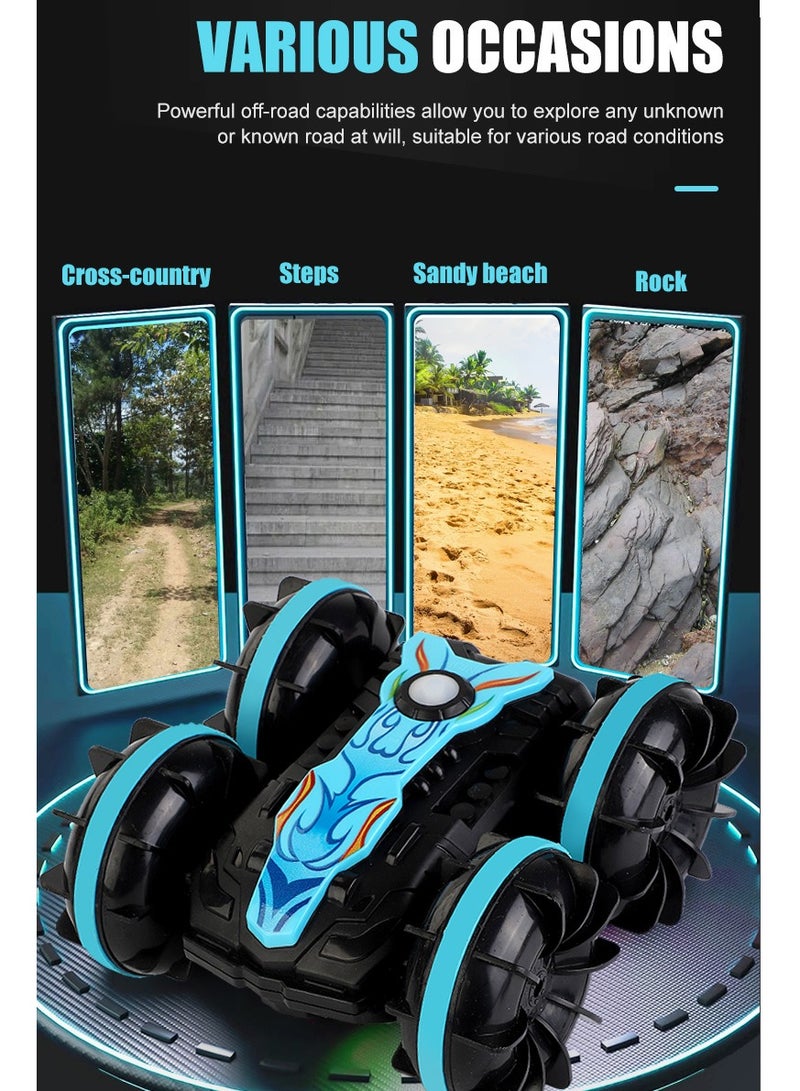 يونيكبيبي سيارة تحكم عن بعد برمائية بدوران 360° من، مركبة حيلة RC ذات دفع رباعي مزدوج الجوانب، لعبة سباق كهربائية للطرق الوعرة، للسفر على الرمل والصخور والسلالم والماء، للأطفال من سن 6 سنوات فما فوق - Image 3