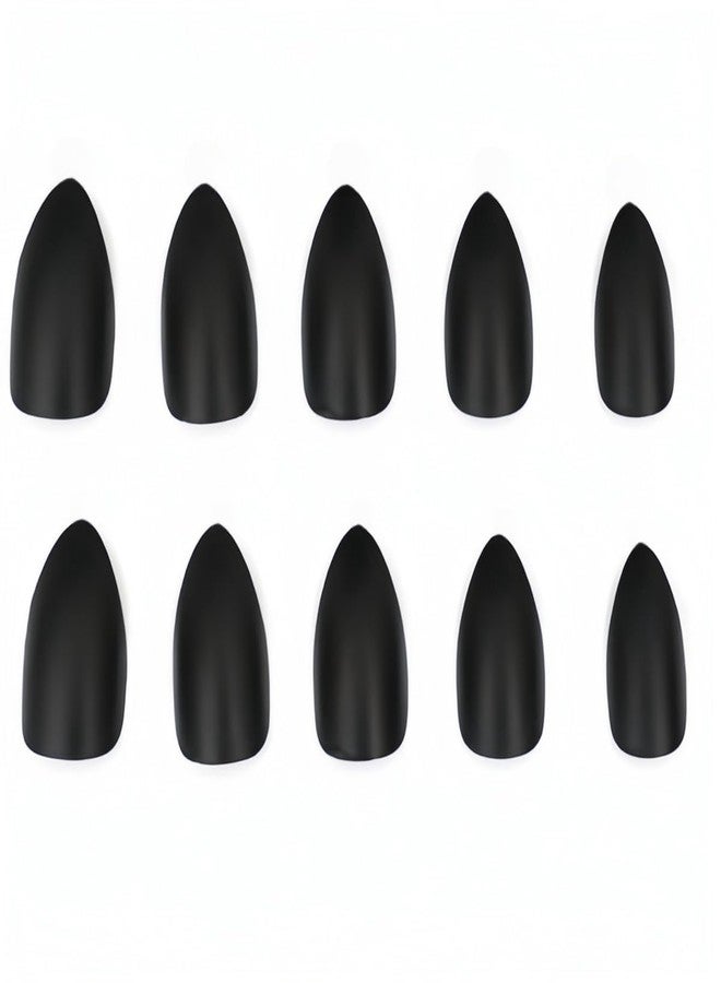 JINDIN Black Fake Nails Stiletto Matte False Nails Medium Long Full Cover Press On False Nails Tips Acrylic Nail Tips Stick On Nails for Women and Girls 24 Sheet - Image 5